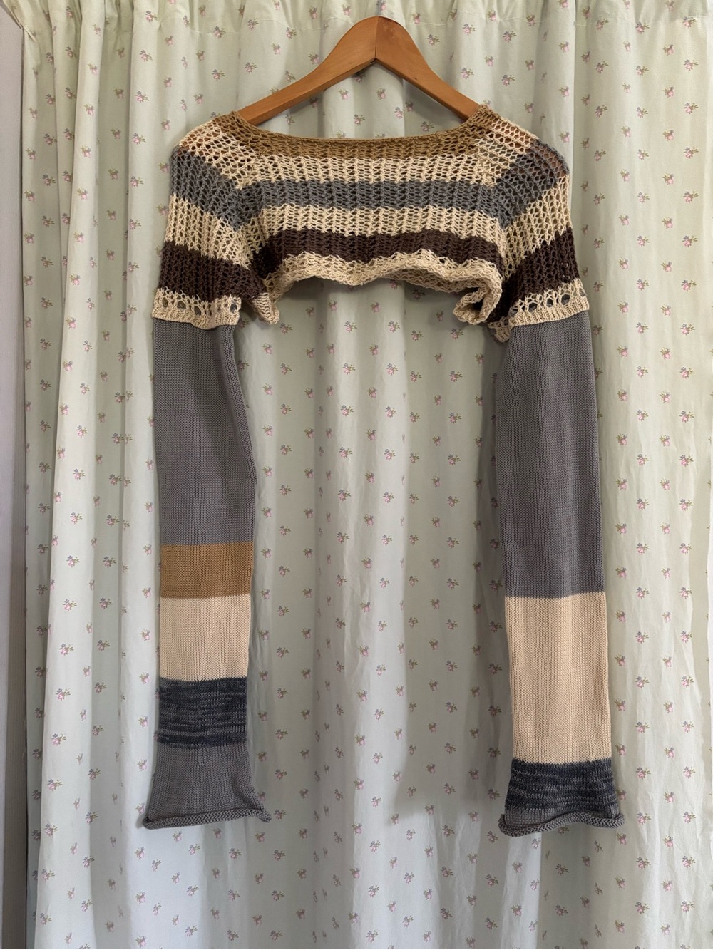 Striped Cropped Knit Shrug in Neutral Tones